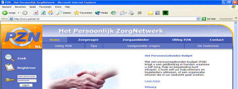 Schermafbeelding: Eerste versie website Het Persoonlijk ZorgNetwerk, uit 2003